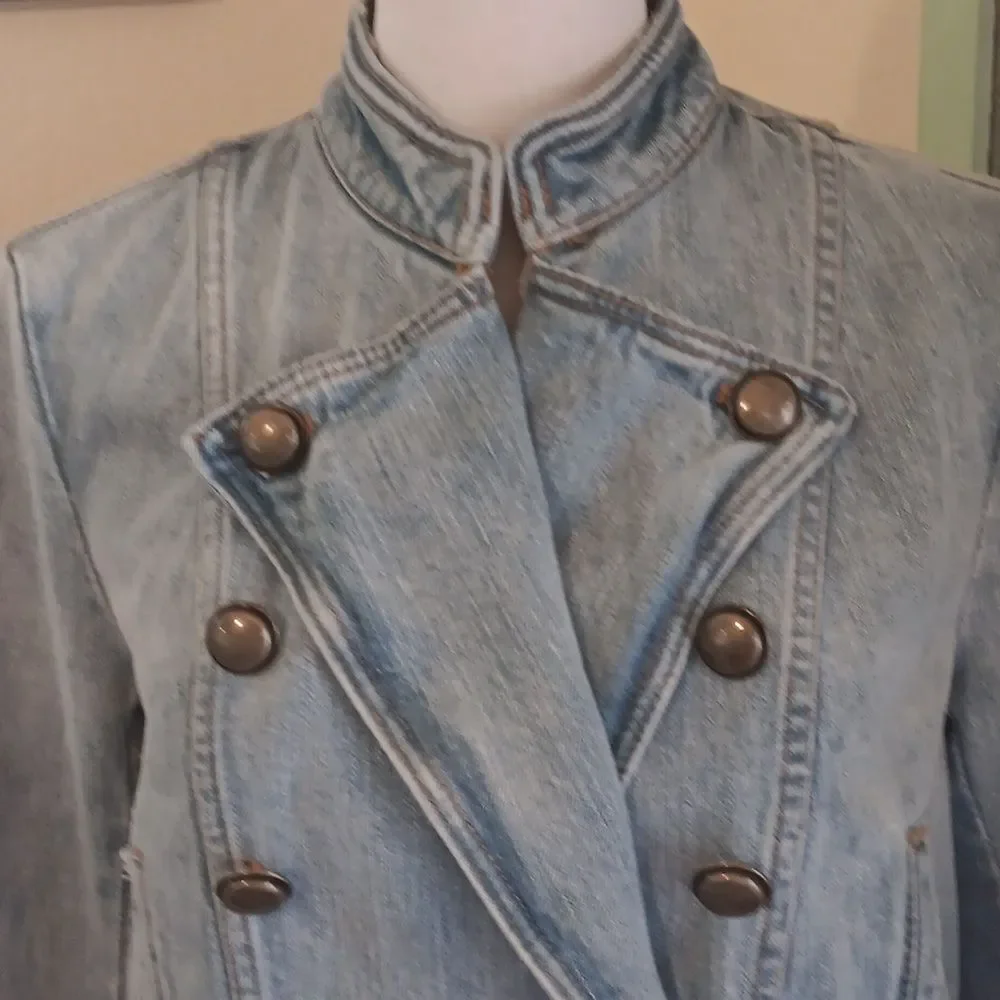 Free People Moto Double Breasted Denim Jacket. Country. Military.Coastal Cowgirl - Picture 3 of 14